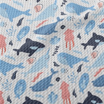 Cute Underwater Creatures Birdseye Piqué