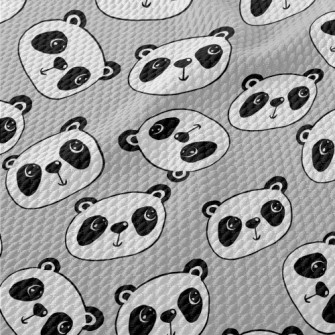 Cartoon Doodle Panda Birdseye Piqué