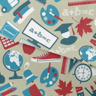 School Items Pattern Waterproof Oxford