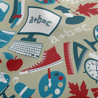 School Items Pattern Athletic Mesh Flat Back