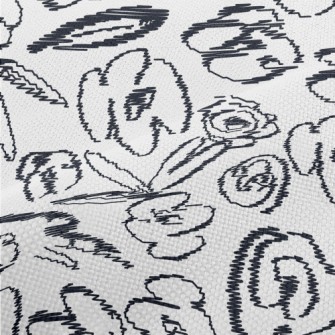 Hand Drawn Abstract Flowers Performance Linen