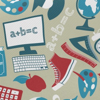 School Items Pattern Twill