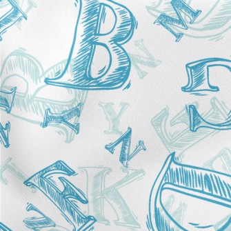 Hand Drawn Blue Letters Stretch Ponte