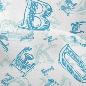 Hand Drawn Blue Letters Lightweight Performance Linen