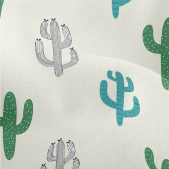 Hand Drawn Cactus Illustration Lightweight Performance Linen