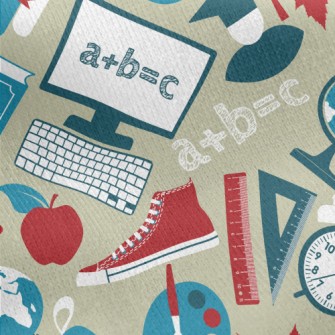 School Items Pattern Jersey Backed Fleece