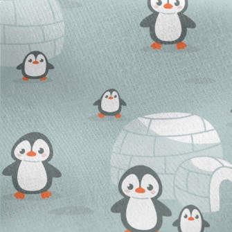 Penguin Family And Igloo Jersey Backed Fleece