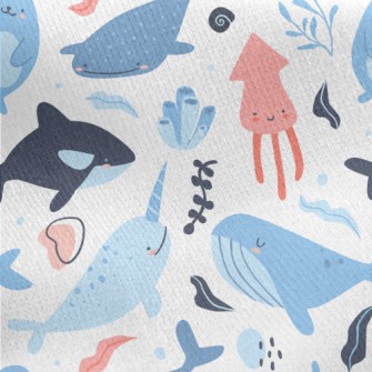 Cute Underwater Creatures Jersey Backed Fleece