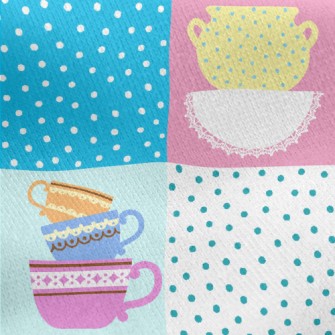 Colorful Tea Set Jersey Backed Fleece