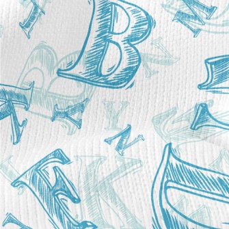 Hand Drawn Blue Letters Stretch Jersey