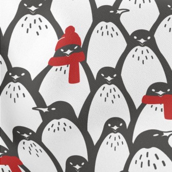 Red Winter Penguin Lightweight Cotton Poplin