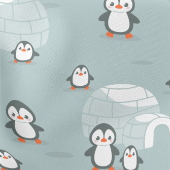 Penguin Family And Igloo Lightweight Cotton Poplin