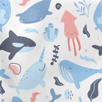Cute Underwater Creatures Lightweight Cotton Poplin
