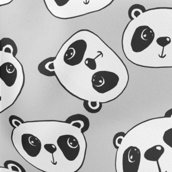 Cartoon Doodle Panda Lightweight Cotton Poplin