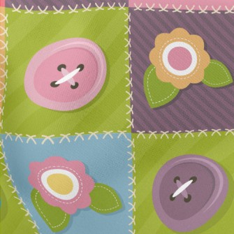Flower Patches &amp; Buttons Lightweight Cotton Poplin