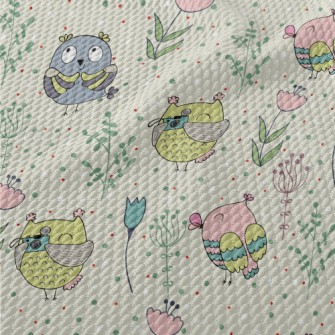 Colorful Owls And Flowers Birdseye Piqué