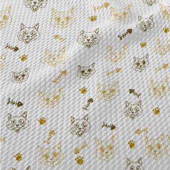 Expressive Cat And Fish Bones Birdseye Piqué