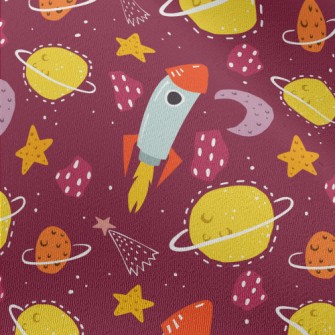 Doodle Rocket And Planet Unive Chiffon