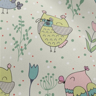 Colorful Owls And Flowers Chiffon