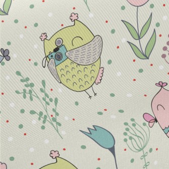 Colorful Owls And Flowers Twill