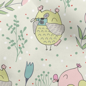 Colorful Owls And Flowers Micro Fleece
