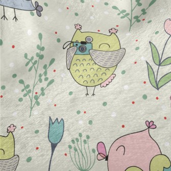 Colorful Owls And Flowers Minky