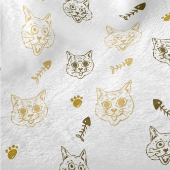 Expressive Cat And Fish Bones Minky