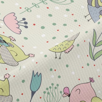 Colorful Owls And Flowers Piqué