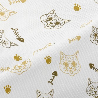 Expressive Cat And Fish Bones Piqué