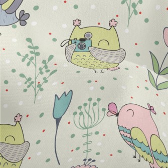 Colorful Owls And Flowers Lightweight Performance Linen