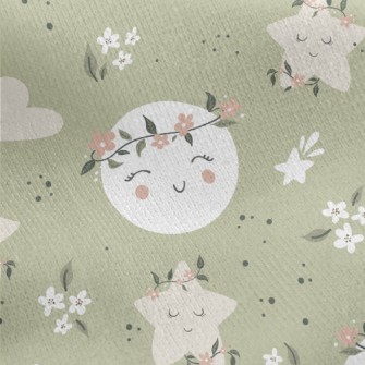 Gentle Moon And Clouds Wearing Jersey Backed Fleece