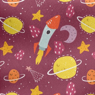 Doodle Rocket And Planet Unive Jersey Backed Fleece