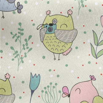 Colorful Owls And Flowers Jersey Backed Fleece