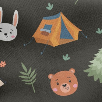 Animal Heads And Camping Tent Jersey Backed Fleece