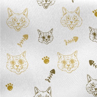 Expressive Cat And Fish Bones Jersey Backed Fleece