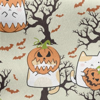 Pumpkin Cat And Tree Bat Jersey Backed Fleece
