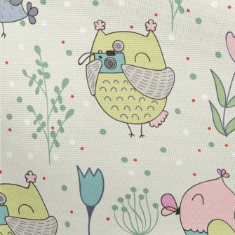 Colorful Owls And Flowers Pongee