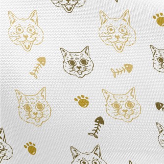 Expressive Cat And Fish Bones Pongee