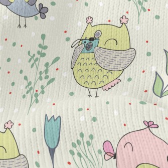Colorful Owls And Flowers Stretch Jersey