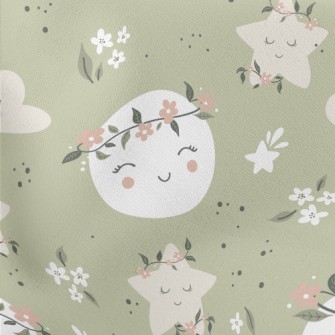 Gentle Moon And Clouds Wearing Lightweight Cotton Poplin