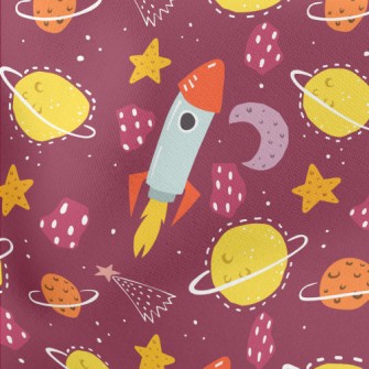 Doodle Rocket And Planet Unive Lightweight Cotton Poplin