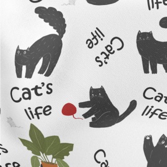 Black Cat Playing At Home Lightweight Cotton Poplin