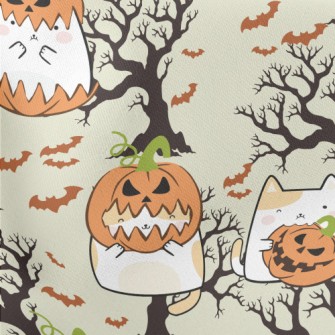 Pumpkin Cat And Tree Bat Lightweight Cotton Poplin