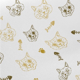Expressive Cat And Fish Bones Midweight Cotton Poplin