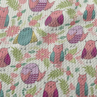 Children&#39;s Cute Owl And Fl Birdseye Piqué