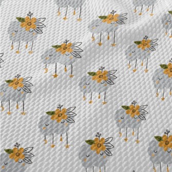 Clouds Wearing Orange Flowers Birdseye Piqué