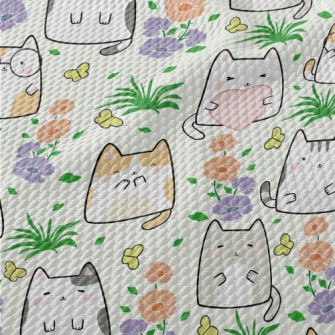 Cute Cat In The Flower Garden Birdseye Piqué
