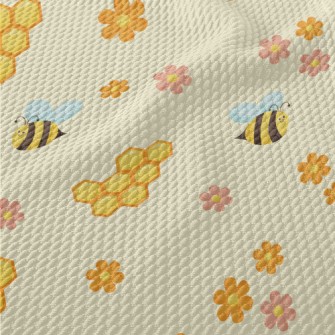 Cute Bees And Honeycomb Flower Birdseye Piqué