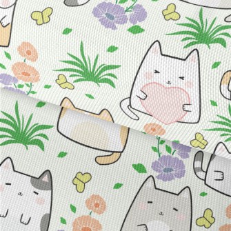 Cute Cat In The Flower Garden Waterproof Oxford