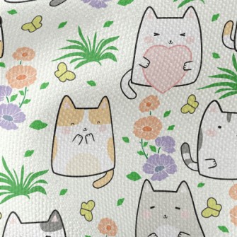 Cute Cat In The Flower Garden Waterproof Canvas